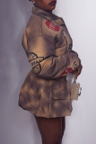 Brown Casual Print Zipper Zipper Collar Long Sleeve Two Pieces