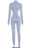 Pink Casual Solid Color Zipper Contrast Zipper Collar Long Sleeve Two Pieces