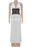 Burgundy Sexy Solid Color Lace Backless Spaghetti Strap Long Dresses