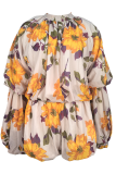 Pink Casual Print Flounce O Neck Long Sleeve Two Pieces