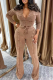 Khaki Casual Solid Color Distressed Zipper Collar Long Sleeve Two Pieces