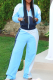 Blue Casual Zipper Contrast Hooded Long Sleeve Two Pieces