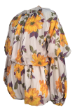 Pink Casual Print Flounce O Neck Long Sleeve Two Pieces