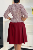 Purple Elegant Print Patchwork O Neck Three Quarter Two Pieces