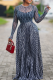 Blue Black Sexy Print Patchwork O Neck Long Dresses