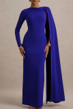 Black Elegant Solid Color Slit O Neck Long Dresses