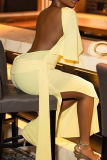 Yellow Elegant Solid Color Slit O Neck Dresses