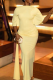 Yellow Elegant Solid Color Slit O Neck Dresses