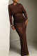 Dark Brown Elegant Solid Color Mesh O Neck Long Dresses