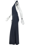 Red Sexy Solid Color Backless Slit Halter Long Dresses