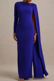 Black Elegant Solid Color Slit O Neck Long Dresses