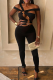 Black Sexy Solid Color Hollow Out Asymmetrical Collar Skinny Jumpsuits