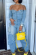 Blue Sexy Solid Color Buckle Off Shoulder Regular Jumpsuits