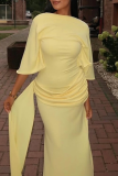 Yellow Elegant Solid Color Slit O Neck Dresses