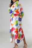 Red Casual Print Buckle Shirt Collar Shirt Dresses