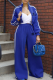 Blue Casual Letters Contrast Zipper Collar Long Sleeve Two Pieces