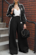 Black Casual Letters Contrast Zipper Collar Long Sleeve Two Pieces