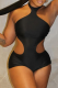 Black Sexy Solid Color Hollow Out O Neck Skinny Rompers
