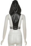 Black Sexy Solid Color Zipper Hooded Tops