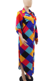 Red Casual Print Buckle Shirt Collar Shirt Dresses