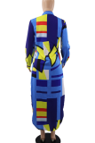 Red Casual Print Buckle Shirt Collar Shirt Dresses