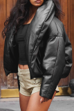 Black Casual Solid Color Patchwork Turndown Collar Outerwear