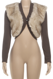 Khaki Sexy Solid Color Fluffy V Neck Outerwear