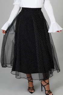 Black Casual Polka Dot Mesh Loose Speaker Patchwork Bottoms