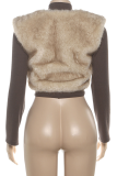 Khaki Sexy Solid Color Fluffy V Neck Outerwear