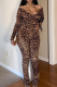 Leopard Print Sexy Leopard Print Patchwork O Neck Long Sleeve Two Pieces