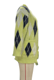 Green Casual Plaid Fringed Trim V Neck Outerwear