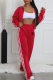 Red Casual Letters Contrast Zipper Collar Long Sleeve Two Pieces