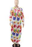 Red Casual Print Buckle Shirt Collar Shirt Dresses