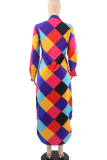 Red Casual Print Buckle Shirt Collar Shirt Dresses