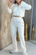White Casual Letters Zipper Zipper Collar Long Sleeve Two Pieces