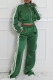Green Casual Letters Contrast Zipper Collar Long Sleeve Two Pieces