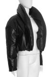 Black Casual Solid Color Patchwork Turndown Collar Outerwear