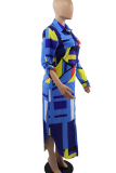 Red Casual Print Buckle Shirt Collar Shirt Dresses