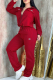 Red Casual Letters Zipper Zipper Collar Long Sleeve Two Pieces