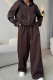 Brown Casual Solid Color Zipper Hooded Long Sleeve Two Pieces