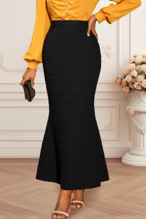 Black Elegant Solid Color Zipper Boot Cut Patchwork Bottoms