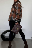 Dark Coffee Casual Plaid Zipper Zipper Collar Outerwear