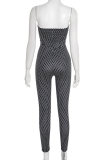 Black Sexy Polka Dot Contrast Strapless Skinny Jumpsuits