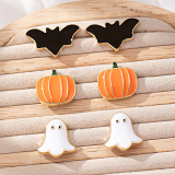 Multicolor 3 Pairs Orange Pumpkin Bat Ghost Earrings Halloween
