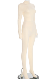 Apricot Casual Solid Color Patchwork O Neck Long Sleeve Two Pieces