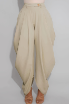 Light Khaki Casual Solid Color Ruched Loose Patchwork Bottoms