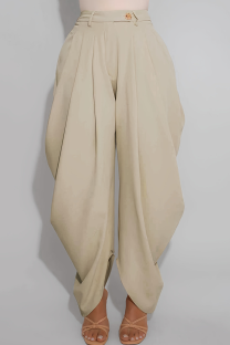 Light Khaki Casual Solid Color Ruched Loose Patchwork Bottoms