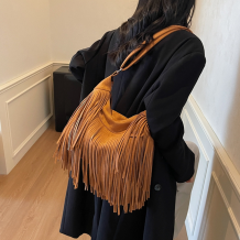 Yellow Brown Daily Solid Color Fringed Trim Bags