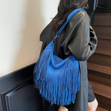 Blue Daily Solid Color Fringed Trim Bags