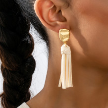 Gold Daily Solid Color Fringed Trim Earrings